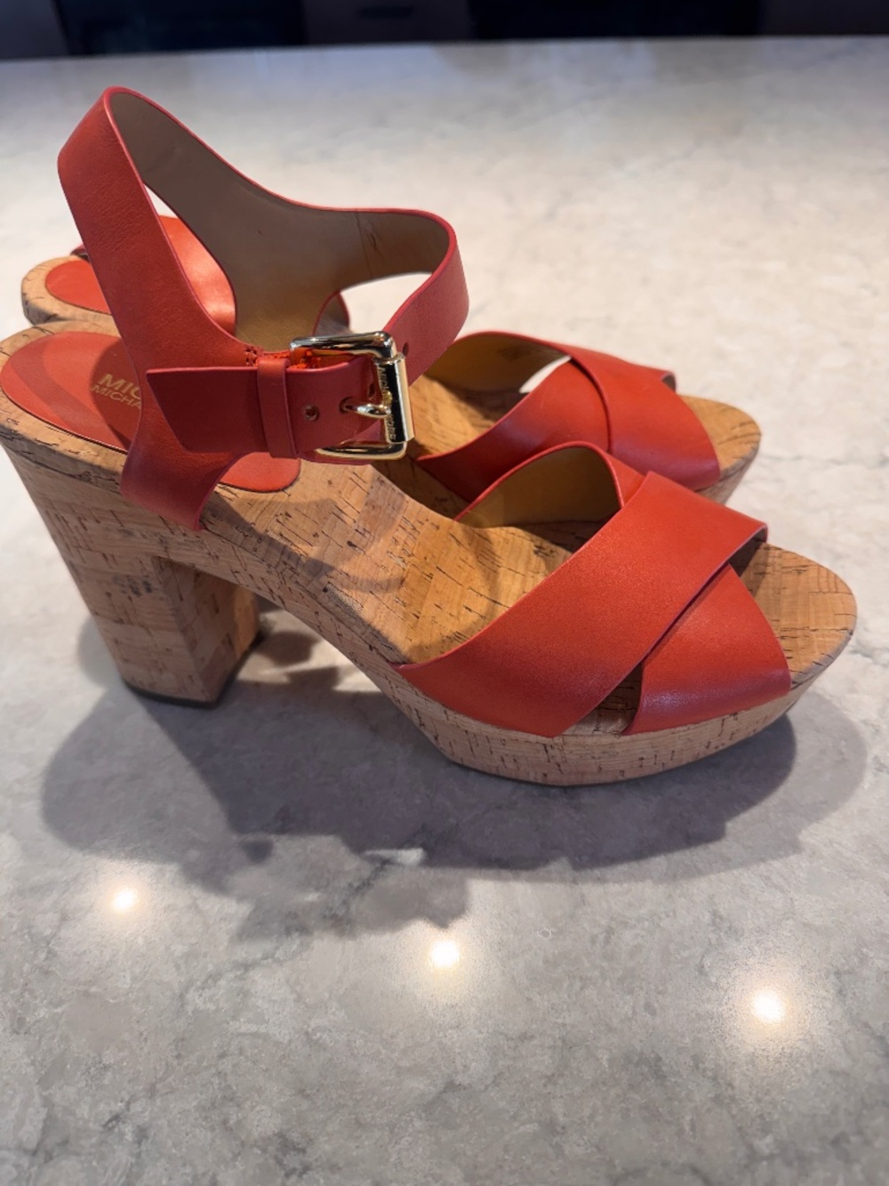 Michael Kors Orange Leather and cork Platform Sandals